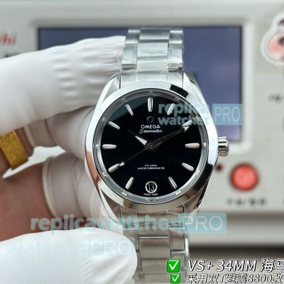 VS+ Factory Replica Omega Seamaster 150M Black Dial 34mm Stainless Steel Ladies Watch 